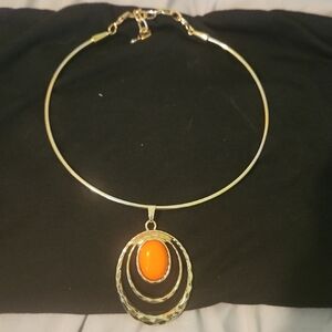 Vintage 1946 Gold and Orange Necklace with Striking Pendant